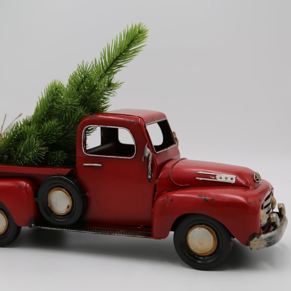 Vintage Red Truck Christmas Decor, Farmhouse Metal Trucks Planter
